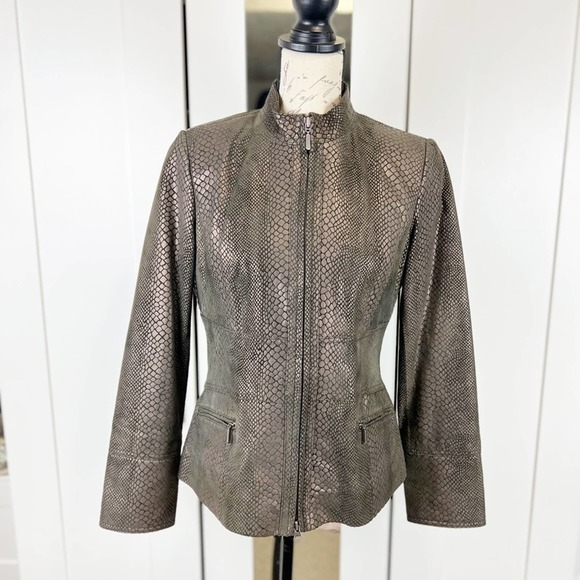 Alfani Leather Moto Jacket Snake Embossed Print - Picture 2 of 10